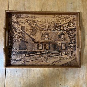 Vtg HOUSE of LLOYD Teak Wood SERVING TRAY w/Handles Cottage Woods Winter Mcm